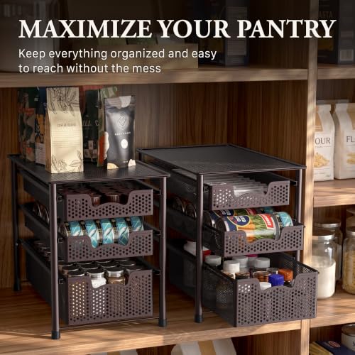 Stackable 3 Tier Sliding Basket Organizer Drawer, Bronze - view 7