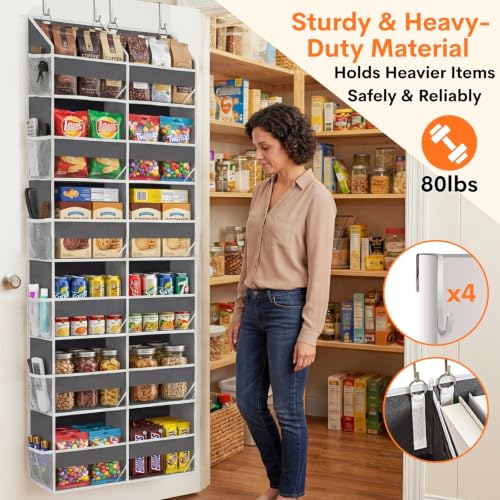Over the Door Organizer 6 Tiers, Extra Large Behind Door Storage of 12 Compartments, 80 lbs Weight Capacity Hanging Storage Organizer with Clear Window Kids Toys, Shoes, Diapers, Room storage - view 3