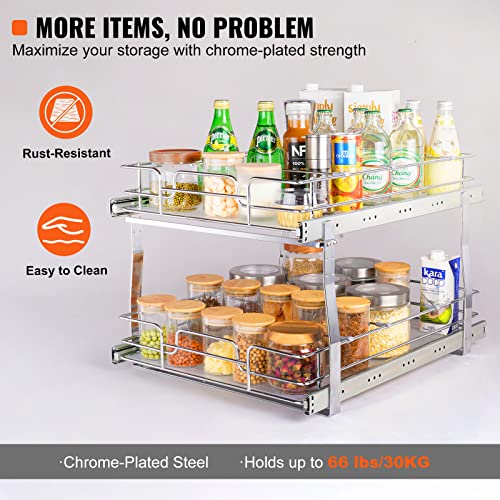 2 Tier 20"Wx21.2"Dx15.2"HPull Out Cabinet Organizer, Heavy Duty Slide Out Pantry Shelves, Steel Roll Out Drawers, Sliding Drawer Storage for Home, 21.5"Wx22.5"Dx19"H Install Size for Cabinet - view 4