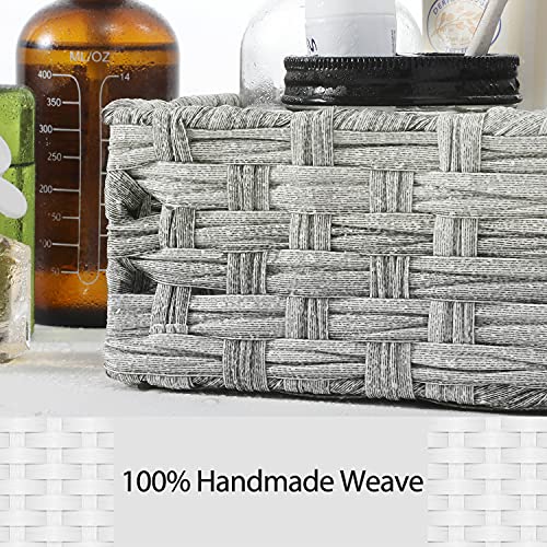 [Larger Compartments] Toilet Tank Topper Paper Basket - Multiuse Hand Woven Plastic Wicker Basket with Divider for Organizing, Rustic Farmhouse Bathroom Decor, Countertop Organizer Storage, Gray Wash - view 4