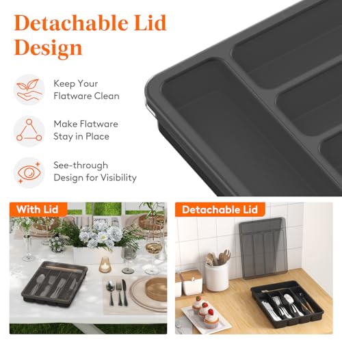 Silverware Organizer with Lid, Covered Utensil Tray, 9.5x12.7 - view 2