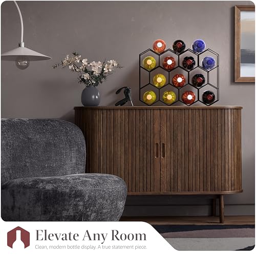 Countertop Wine Racks, Stackable Bottle Storage (14 Bottle, Black) - view 5