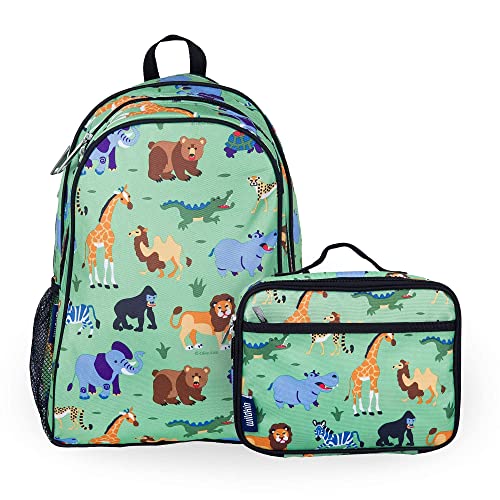 15 Inch Kids Backpack with Lunch Box Bag Bundle - Durable, Lightweight School & Travel Set - Wild Animals