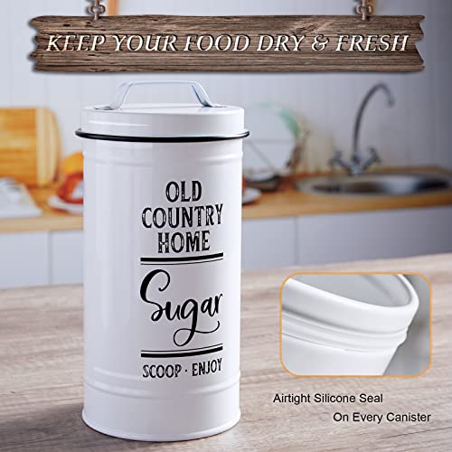 Canisters Sets for the Kitchen, Airtight Kitchen Canisters for Countertop, Flour and Sugar Containers, Tea Coffee Sugar Canister Set, Coffee Bar Decor and Accessories, Set of 4, White - view 3
