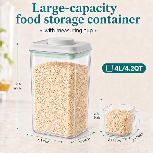 POP Airtight Flour-Rice Food-Storage Container - 4L/4.2Qt Jar with Lid and 3.3Oz Scoop | BPA-Free | Can Hold 5lb of Flour or 5lb of Rice | Stackable and Durable - view 4