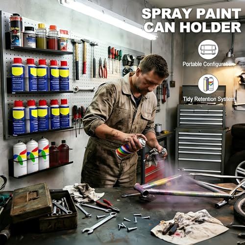6 Pack Wall-Mounted Spray Bottle Holder, Heavy-Duty Steel Black Aerosol Can Storage Rack with 30 Holes, Spray Paint Can Organizer for Garage, Shop, Home, Tool Trailer & Service Truck - view 6
