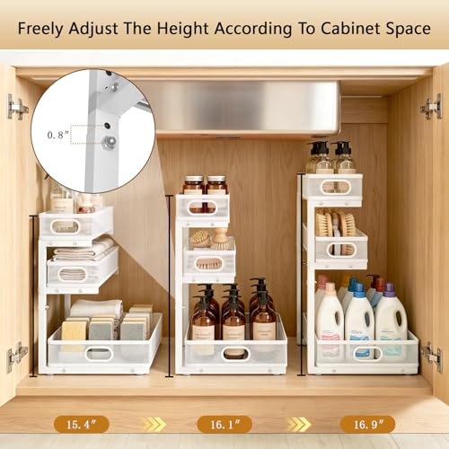 Under Sink Organizer, 2-Pack 3-tier Under Sink Storage Organizer Adjustable Height Easy Assembly Pull Out Cabinet Organizers Basket for Bathroom Kitchen Pantry Home Organization - view 5