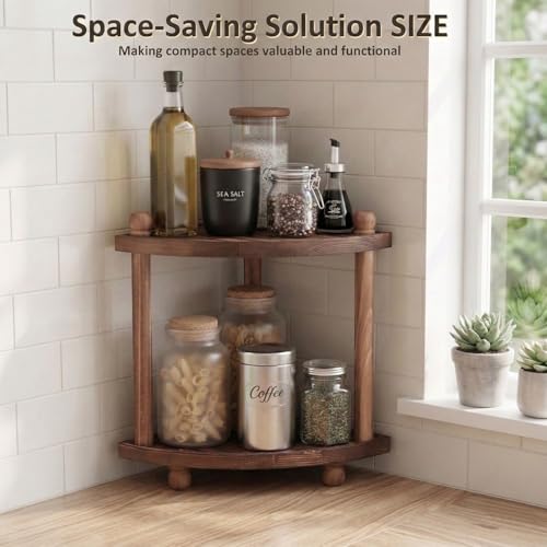 Corner Bathroom Counter Organizer, 2-Tier Bathroom Organizers and Storage, Wooden Vanity Perfume Organizer Makeup Countertop Shelf for Kitchen Dresser - view 5