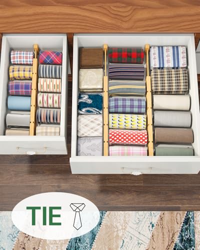 Bamboo Drawer Dividers - Adjustable Drawer Dividers for Kitchen, Clothes, Closet & Office - 8 Pack with Inserts, 13.8-18.8 Inches, Non-Slip Silicone Ends - view 6