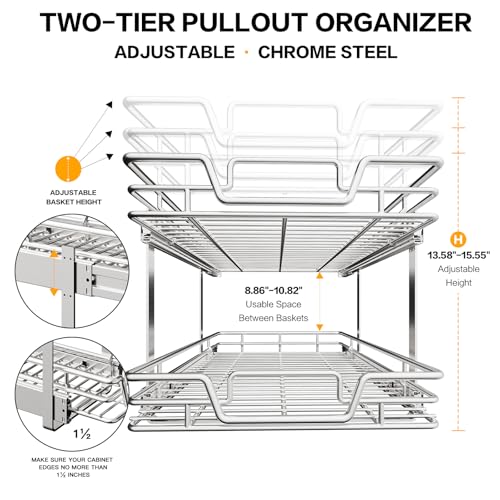 2-Tier Kitchen Cabinet,Pull Out Cabinet Organizer,Shelf and Drawer Organizer Slide Out Pantry Storaqe Basket in Multiple Sizes (12" W x21 D) - view 4