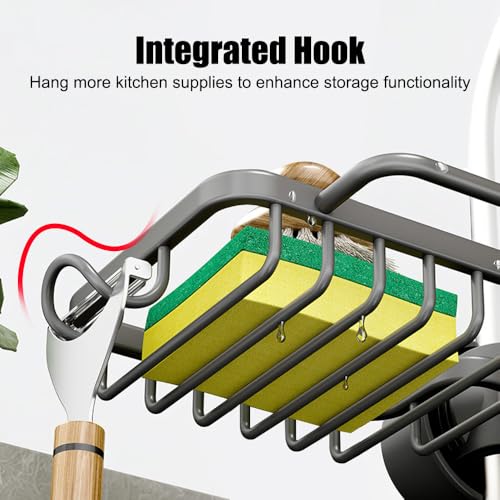 Kitchen Sink Faucet Organizer,Sponge Holder Organizer Sink Drain Holder Over Faucet with Hook for 0.7-1.1inch Round Water Pipe - view 2