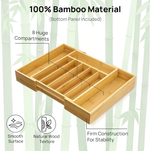 Silverware Organizer, Bamboo Kitchen Drawer Tray, Natural, Large - view 3
