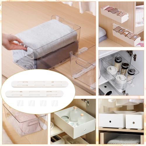 8Pcs Pull Out Rail for Baskets or Bins Cabinets Adhesive Sliders Plastic Drawer Rails Side Mounted Tracks Guides Kit White Drawer Slides Storage and Organization Accessories for Cabinet - view 5