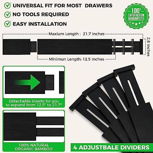 4 Pack Bamboo Drawer Dividers Organizer with Inserts 2.6'' High - view 3