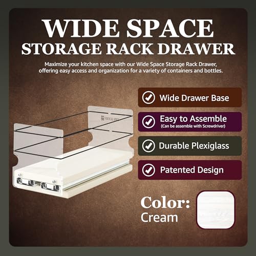 Sliding Spice Rack - Pull Out Spice Rack for Inside Cabinets, Sliding Shelves, Rack for Kitchen Cabinets - Made in USA - 1 Tier -10.6"D x 4.6" W x 5.0" H (Cream, Partially Assembled) - view 2