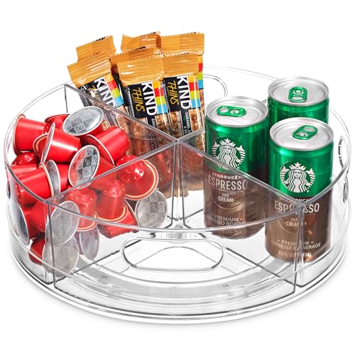 Lazy Susan Turntable - Clear Acrylic, Removable Sections, Rotates 360 Degrees. Easily Organize Your Fridge, Cabinet or Counter. Great Carousel Storage for Food, Spices, Cosmetics. (4-Sections)