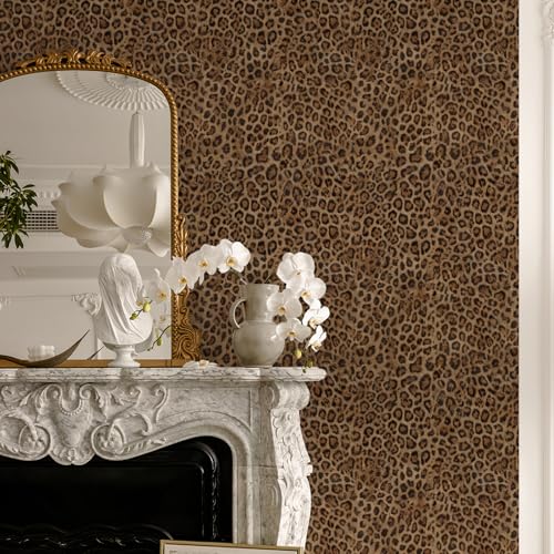 Upgraded 3D Faux Fur Leopard Print Wallpaper 17.3"x80" Removable Peel and Stick Contact Paper, Brown & Black Cheetah Animal Print, Renter Friendly Wall Decor for Bedroom, Bathroom, Closet - view 4
