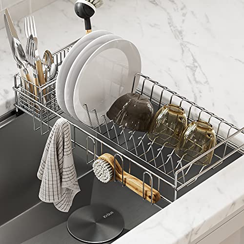 Workstation Kitchen Sink Dish Drying Rack Drainer and Utensil Holder, 17" L x 9" W, Stainless Steel, KDR-3