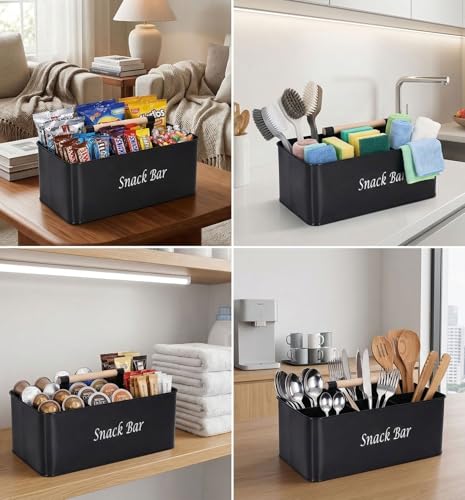 Snack Box Container for Countertop, Pantry Storage Bin with Handles, Snack Bar Organizer for Candy, 4-Compartment Food Container, Plastic Storage Bins for Kitchen, Office - view 4