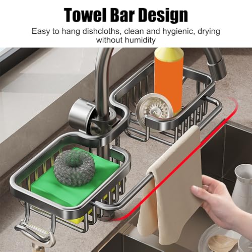 Kitchen Sink Faucet Organizer,Sponge Holder Organizer Sink Drain Holder Over Faucet with Hook for 0.7-1.1inch Round Water Pipe - view 3