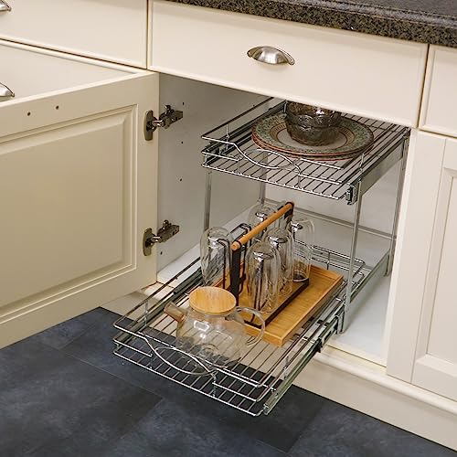 Pull Out Cabinet Organizer 9"W 21"D 2-Tier Slide Out Storage Shelf - view 5
