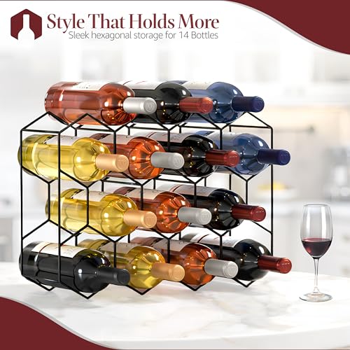 Countertop Wine Racks, Stackable Bottle Storage (14 Bottle, Black) - view 3