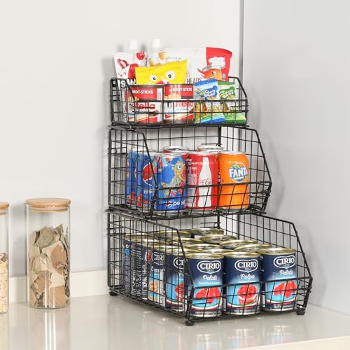 3-Tier Fruit Basket for Kitchen Counter, Stackable Wire Baskets Wall, Potato and Onion Storage Bins, Pantry Organizers, Pantry Storge and Storage for Potato, Onion, Produce, Fruit, Vegetable, Snack - view 7