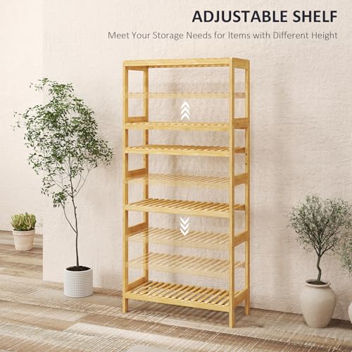 Bamboo Rack, Adjustable Bamboo Shelf, Bathroom Living Room, 5-Tier - view 4