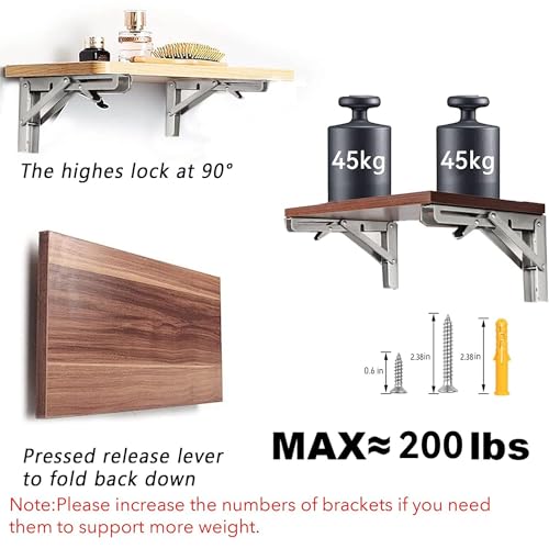 Folding Shelf Brackets 12 inch 4 Pcs Max. Load 220lb - Heavy Duty Stainless Steel DIY Wall Mounted Collapsible Shelf Bracket, Space Saving for Garage Workstation, Stuff Supports, Table, Workbench - view 4