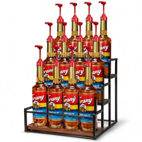 Coffee Syrup Rack Organizer 3-Tier 12 Syrup Bottles Holder Stand for Coffee Bar Station Storage Shelves for Syrup, Wine, Dressing for Kitchen Countertop