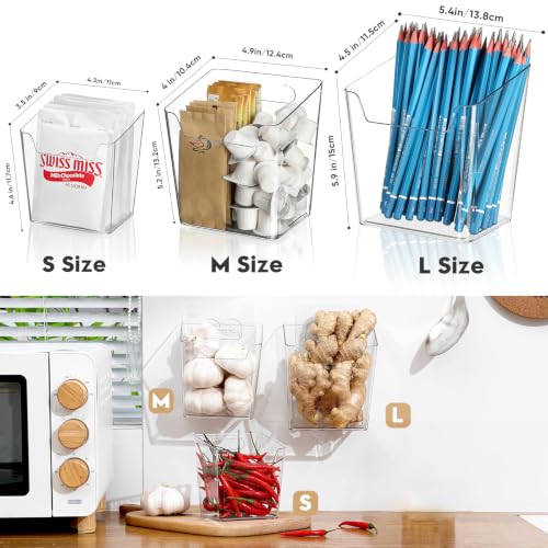 2 Pack Cabinet Door Organizer Adhesive, Clear Wall-Mounted Storage Bins(M) - view 3