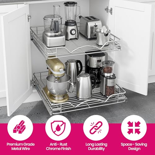2-Tier Pull-Out Cabinet Organizer for Kitchen, 11" W x 21”D x 16.5" H - view 4