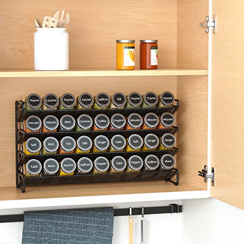 Spice Rack Organizer with 36 Spice Jars, 386 Spice Labels, Chalk Marker and Funnel Set for Cabinet, Countertop, Pantry, Cupboard or Door & Wall Mount - 36 Jars, 17.2" W × 10.8" H, Black - view 2