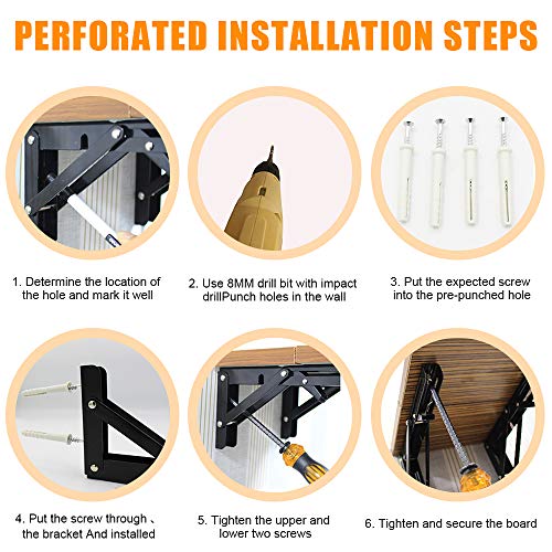 Folding Shelf Brackets, 10 Inch 2 Pcs Fold Down Table Support - view 6