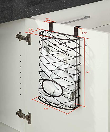 Over Cabinet Kitchen Storage Organizer Holder or Basket - Hang Over Cabinet Doors in Kitchen/Pantry - Holds up to 50 Plastic Shopping Bags (BROWN) - view 6