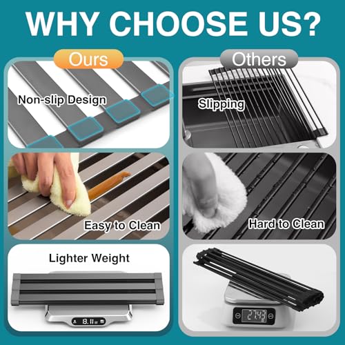 Aluminum Roll Up Dish Drying Rack, 17.7x13.4 Inches, Matte Gray - view 2