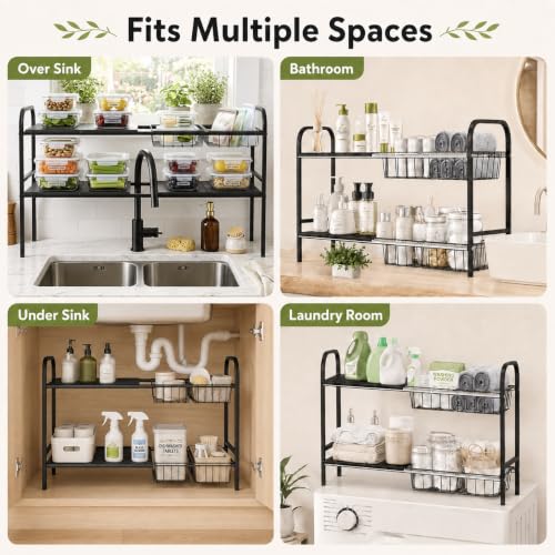 Expandable 2 Tier Under Sink Organizer with 4 Baskets, 17.32"-30.31" Width - view 6