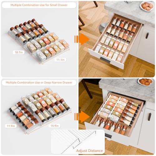8 Pack Adjustable In Drawer Spice Organizer - Expandable From 11'' to 22'' - Acrylic Drawer Seasoning Organizer,Clear Spice Organization Tray for Cabinet Drawers Condiment,Nail Polish and Jar - view 5