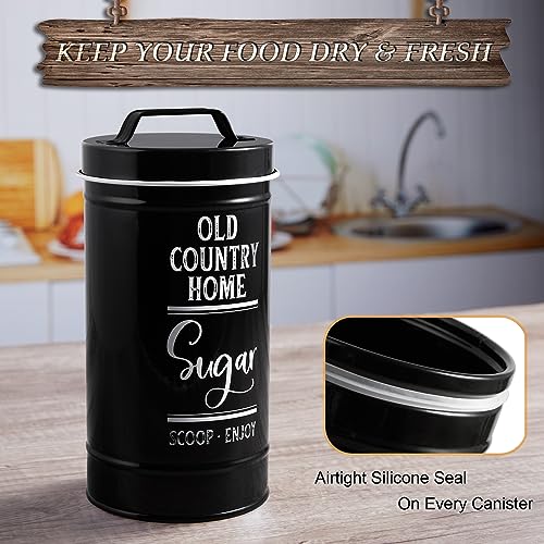 Black Canisters Sets for the Kitchen, Airtight Kitchen Canisters for Countertop, Flour and Sugar Containers, Tea Coffee Sugar Canister Set, Black Kitchen Decor and Accessories, Set of 4 - view 3