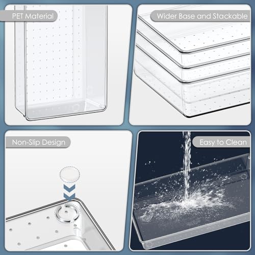 12 Pack Large Clear Plastic Drawer Organizer Set, Acrylic Bathroom Organizer Vanity Trays Dividers, Kitchen Organizers and Storage, Non-Slip Storage Bins for Makeup, Snacks, Office, Desk, Fridge - view 4