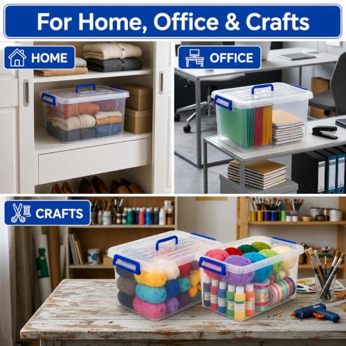 Plastic Organizer Box Set - 6 Pack Stackable Clear Totes with Snap Handles, Latching Lid, Transparent Containers for Home, Garage, Closet, Office Organization - Durable Storage Solution - view 6
