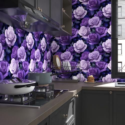 Black Dark Pruple Rose Floral Peel and Stick Wallpaper 17.5" x 118" - view 7