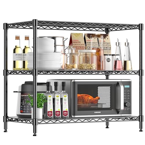 3-Tier Storage Shelves 450LBS Metal Shelving Unit, Adjustable Wire Rack Small Shelf Organizer with Shelf Liners for Kitchen Pantry Office Closet Garage 24" W x 14" D x 30.5" H Black