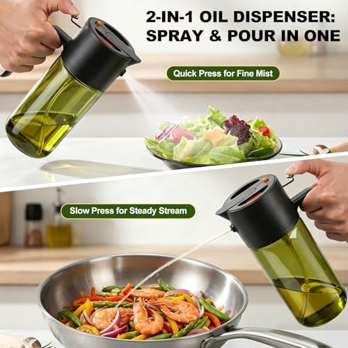 2-IN-1 Oil Sprayer for Cooking,Oil Dispenser for Kitchen,500ML,Black - view 5