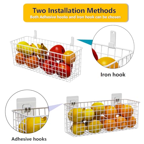 3 Set [Extra Large] Hanging Wall Wire Baskets, Farmhouse Food Storage Kitchen Pantry Laundry Closet Garage RV, White - view 2