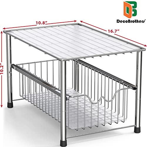 Stackable Under Sink Organizer with Sliding Basket, Chrome - view 2