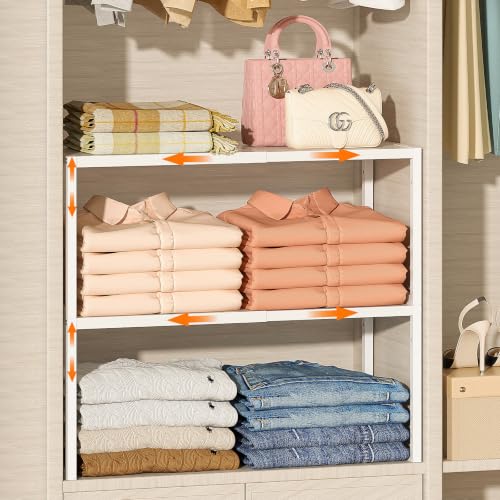 2 Pack Stackable Closet Organizers and Storage Shelves, Expandable Metal Clothing Shelf, Adjustable Shelving Unit for Cabinet Wardrobe, Kitchen, Pantry, Sweater Clothes Cube Storage Organizer