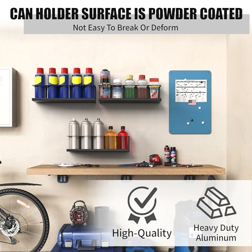 6 Pack Spray Bottle Holder Wall-Mounted, Aerosol Spray Can Holder Storage Rack, Heavy-Duty Paint Bottle Organizer with 30 Holes, Steel Black Spray Rack for Garage, Shop, Home or Tool Trailer - view 4
