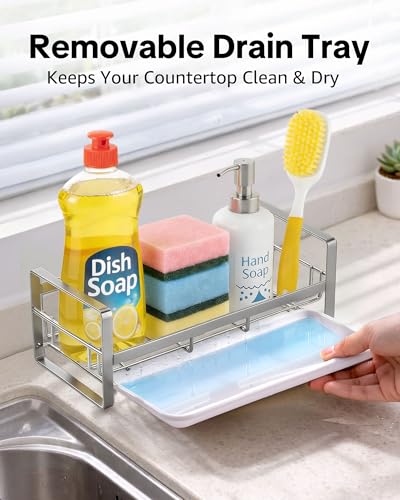 Large Kitchen Sponge Holder, 304 Stainless Steel Sink Caddy, Grey - view 4