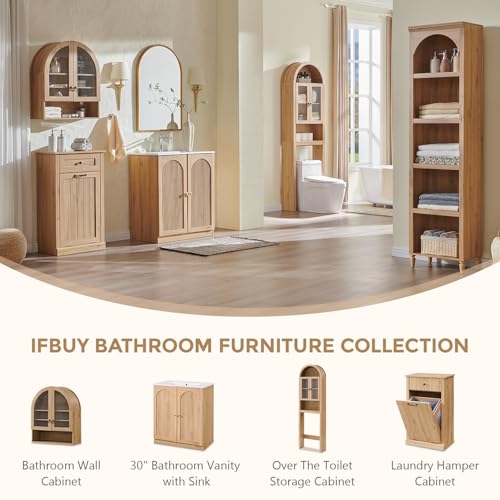 30 Inch Arched Bathroom Vanity with Sink, Fluted Design, Natural Oak - view 6